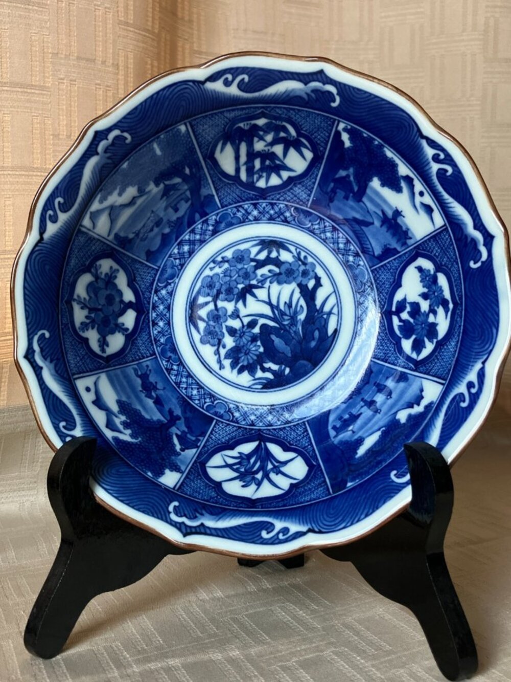VTG Andrea by Sadek Cobalt Blue & White Japanese Soup Bowl w/ Orig Foil Sticker!
